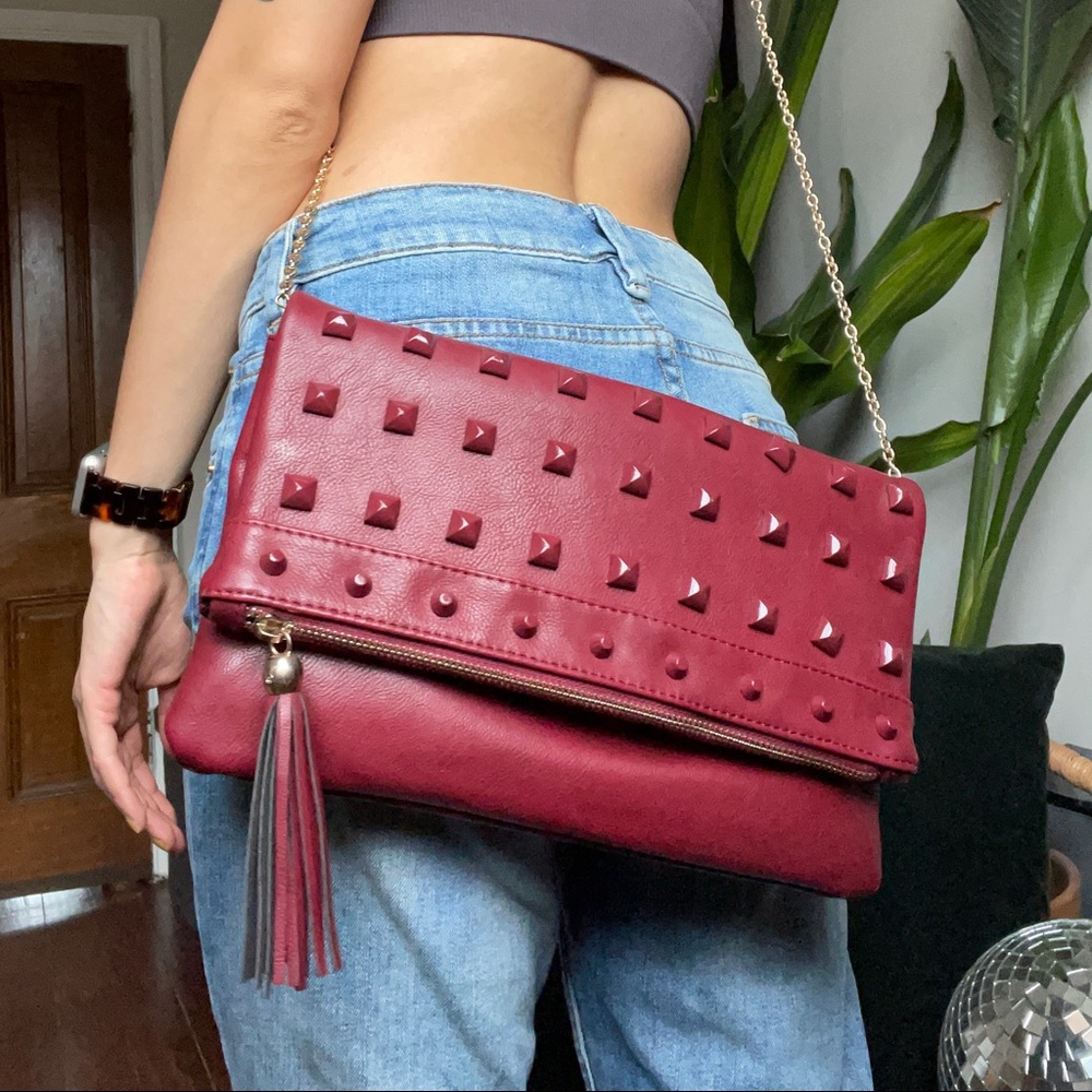 Red studded crossbody bag